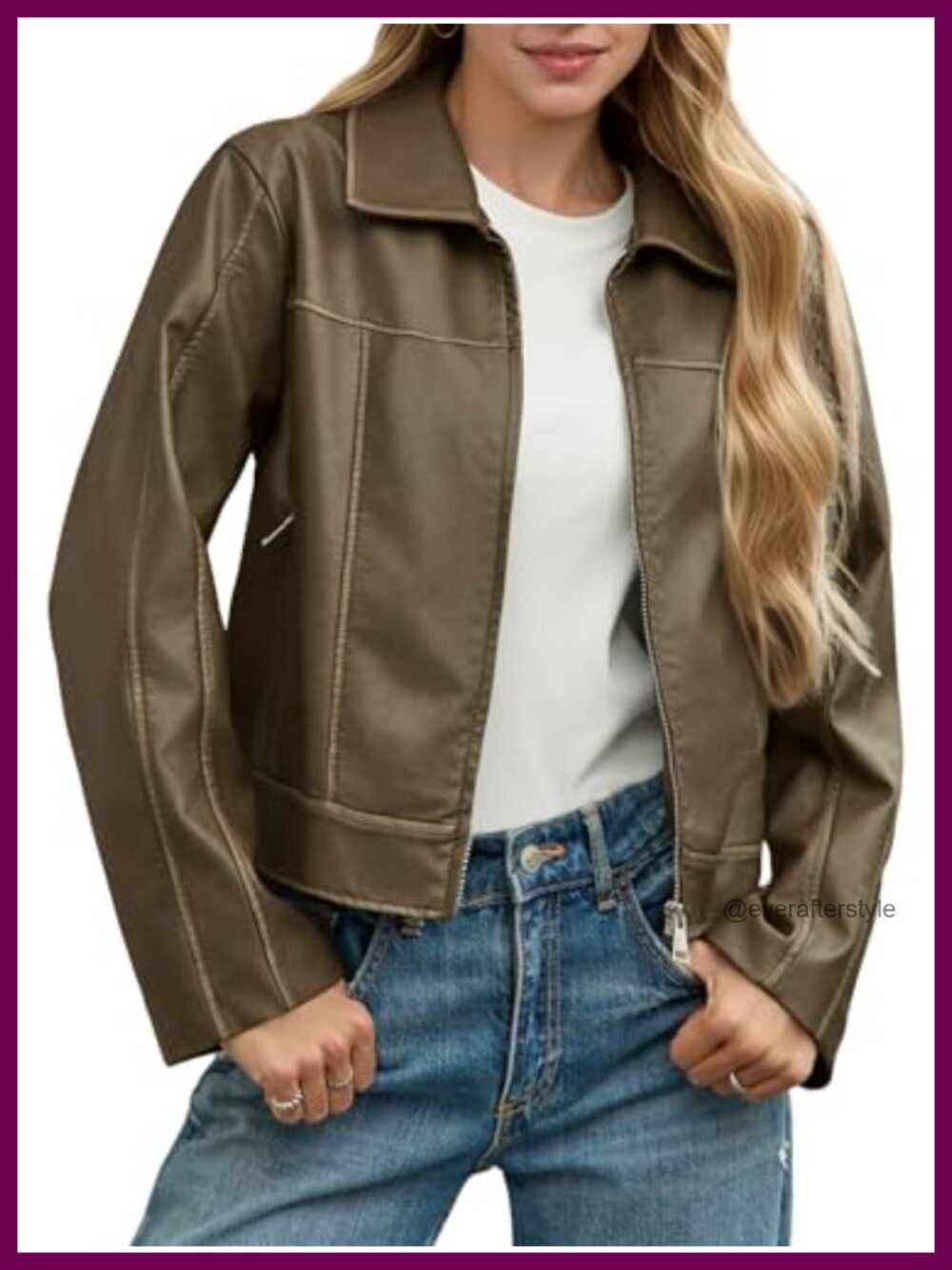 Faux Leather Moto Jacket Zip Up Collared Cropped Biker Coat